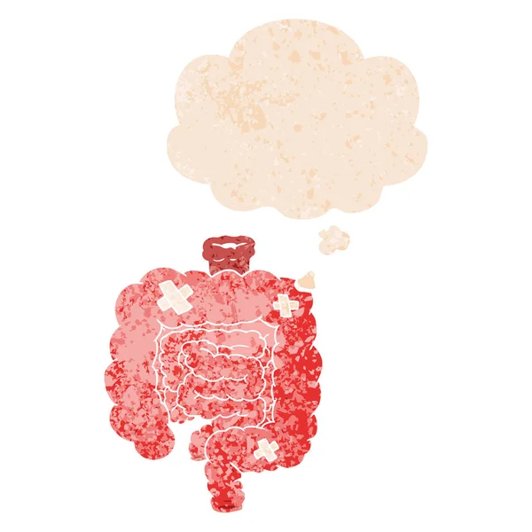 Мультфильм ремонт кишечника и мыслей пузырь в ретро текстуры — стоковый вектор