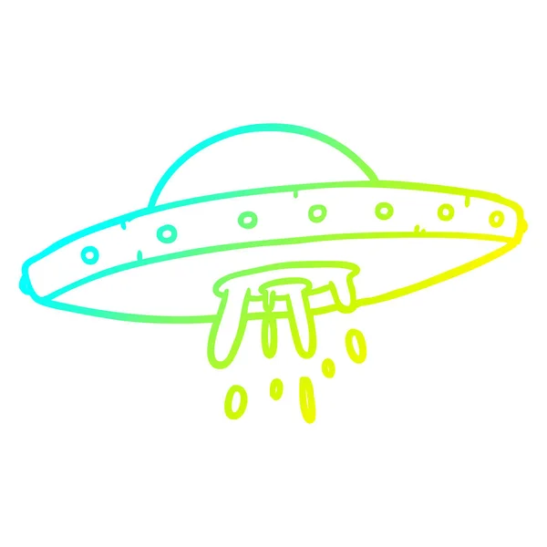 Cold gradient line drawing flying UFO — Stock Vector