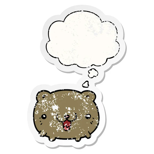 Drôle ours de bande dessinée et bulle de pensée comme un bâton usé en détresse — Image vectorielle
