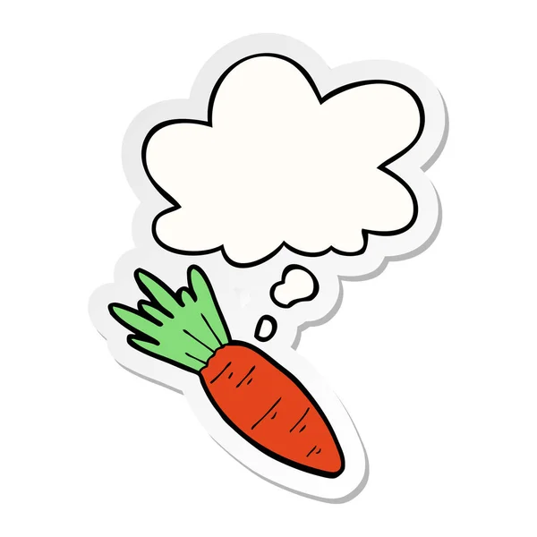 Cartoon carrot and thought bubble as a printed sticker — Stock Vector