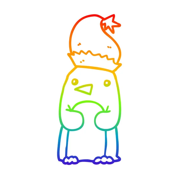 Linea gradiente arcobaleno disegno carino pinguino di Natale — Vettoriale Stock