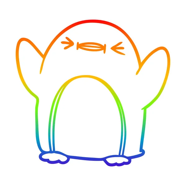 Rainbow gradient linje ritning tecknad pingvin — Stock vektor