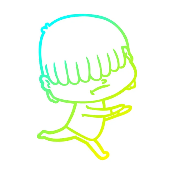 Froid dégradé ligne dessin dessin animé garçon avec les cheveux désordonnés — Image vectorielle