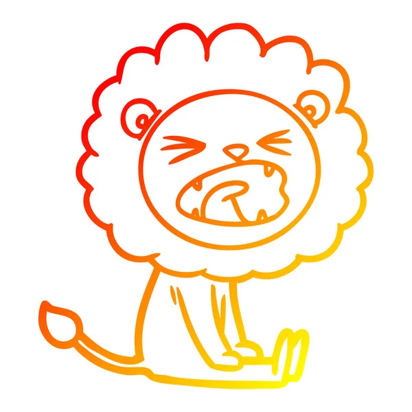 Тёплая градиентная линия рисует мультяшного злого льва — стоковый вектор