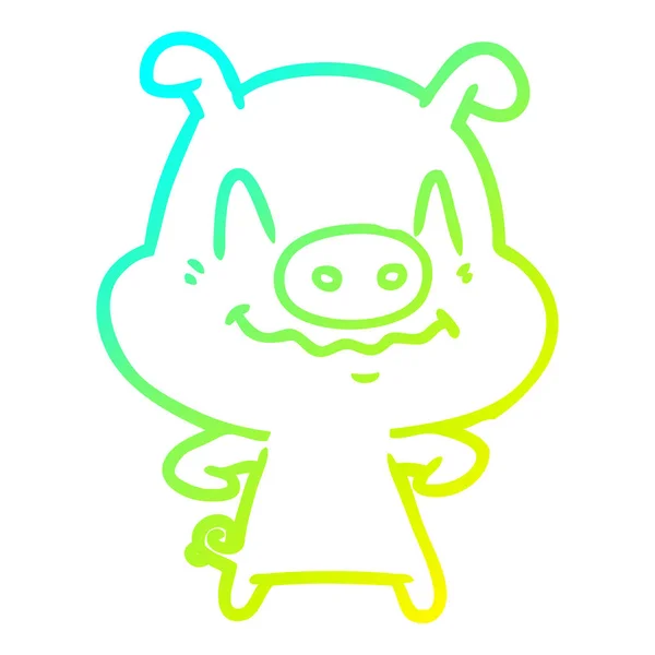 Línea de gradiente frío dibujo nervioso cerdo de dibujos animados — Vector de stock