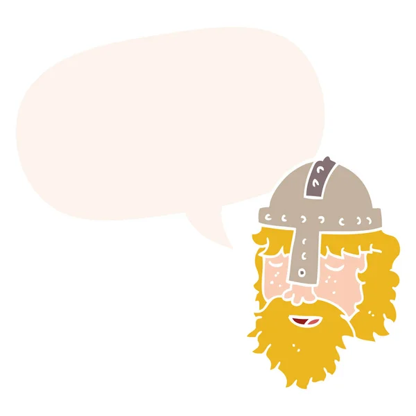 Cartoon Viking gezicht en toespraak bubble in retro stijl — Stockvector