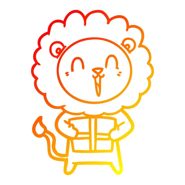 Meleg színátmenet vonal rajz nevetés oroszlán rajzfilm a karácsonyi — Stock Vector