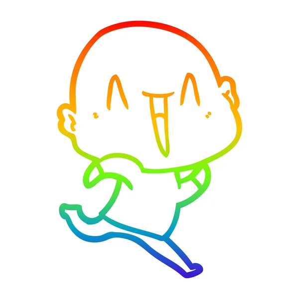 Linea gradiente arcobaleno disegno felice uomo calvo cartone animato — Vettoriale Stock