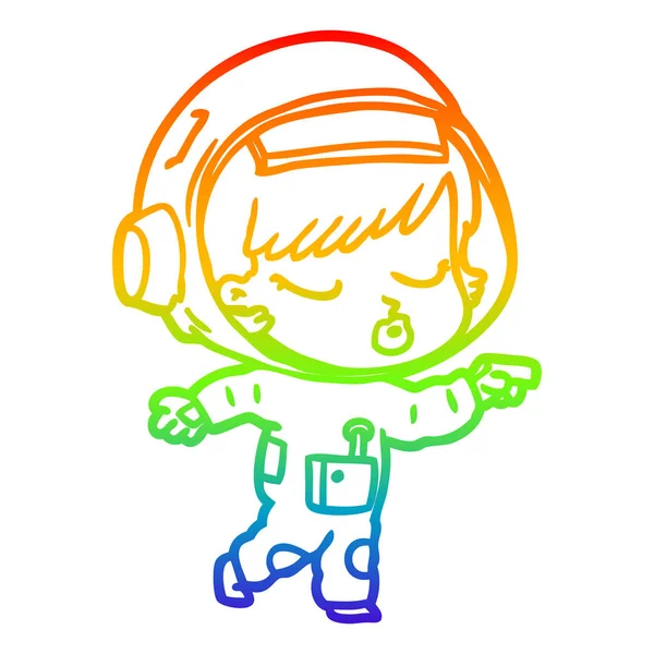 Regenboog gradiënt lijntekening cartoon mooie astronaut meisje aan — Stockvector
