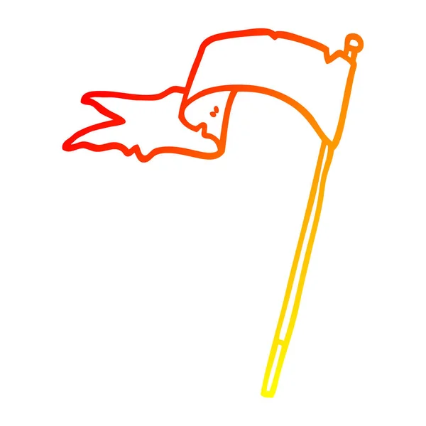 Warme gradiënt lijntekening cartoon zwaaiende vlag — Stockvector