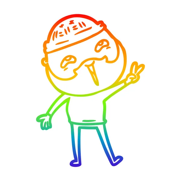 虹のグラデーションライン描画漫画幸せなひげ男 — ストックベクタ