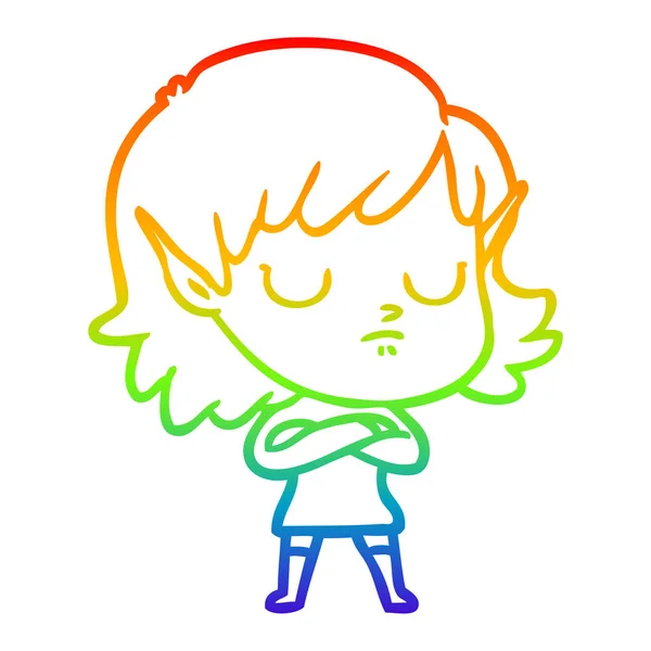 Rainbow gradient ligne dessin dessin animé elfe fille — Image vectorielle