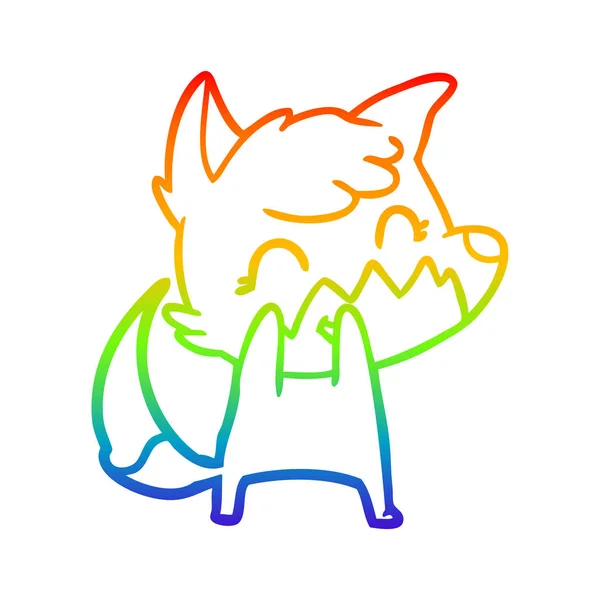 Regenboog gradiënt lijntekening gelukkig cartoon Fox — Stockvector