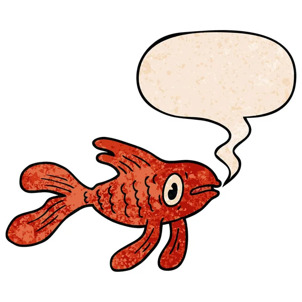 レトロなテクスチャスタイルで漫画の魚とスピーチバブル — ストックベクタ