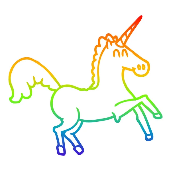 Rainbow gradient ligne dessin dessin animé licorne — Image vectorielle