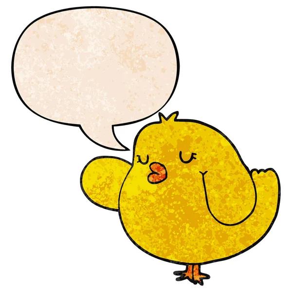 Cartoon vogel en toespraak bubble in retro textuur stijl — Stockvector