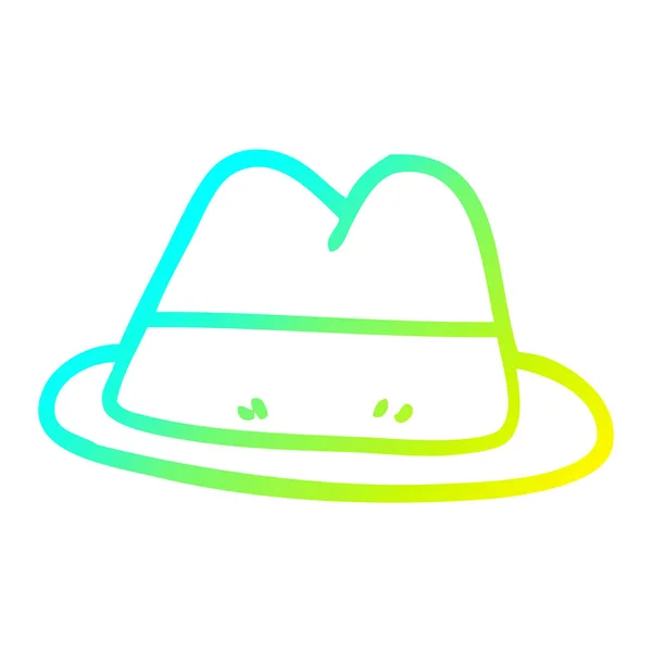 Línea de gradiente frío dibujo sombrero de dibujos animados — Vector de stock