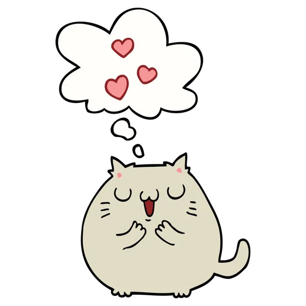 사랑과 생각 거품에 귀여운 만화 고양이 — 스톡 벡터