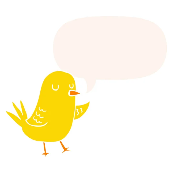Dibujo animado pájaro y la burbuja del habla en estilo retro — Vector de stock