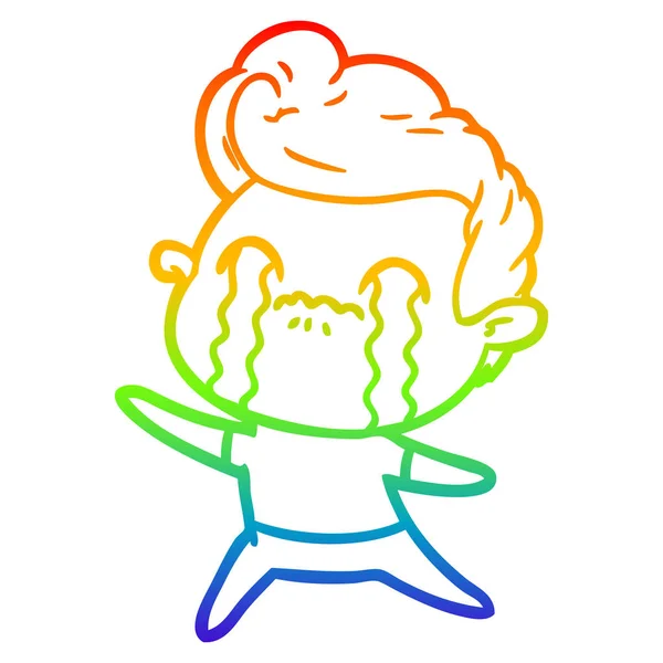 Rainbow gradien line drawing cartoon man crying - Stok Vektor