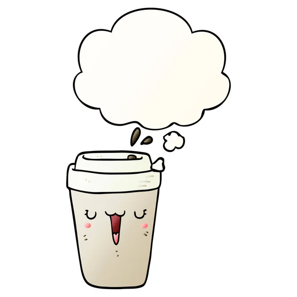 滑らかなグラデーションスタイルで漫画のコーヒーカップと思考バブル — ストックベクタ