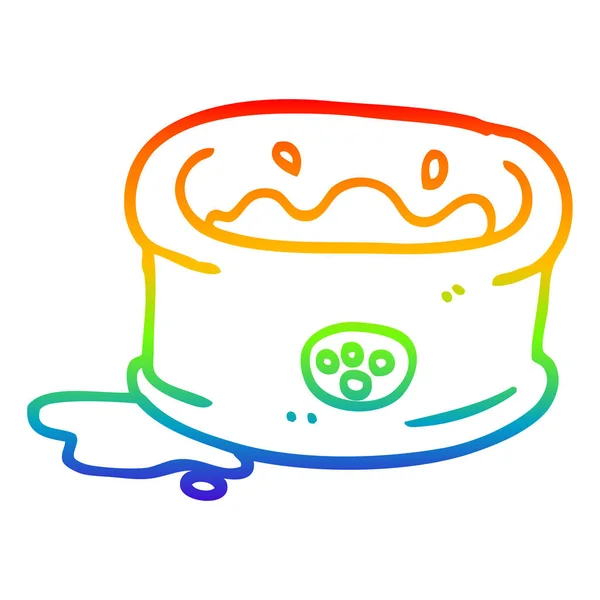 Rainbow gradient line drawing cartoon pet bowl — Stock Vector