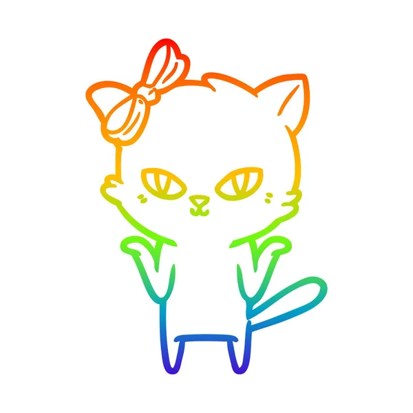Rainbow gradient line drawing cute cartoon cat — Stock Vector