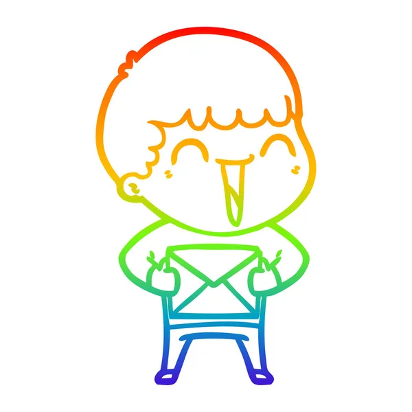 Regenboog gradiënt lijntekening cartoon gelukkig man — Stockvector