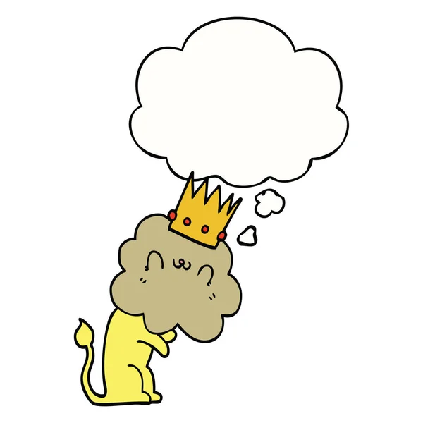 王冠と思考バブルを持つ漫画のライオン — ストックベクタ