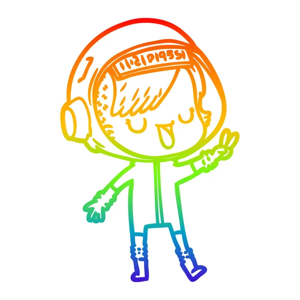 Linea gradiente arcobaleno disegno fumetto astronauta donna — Vettoriale Stock