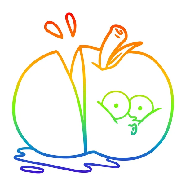 Linea gradiente arcobaleno disegno cartone animato affettato mela — Vettoriale Stock