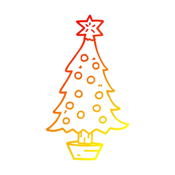 Línea de gradiente caliente dibujo dibujos animados árbol de Navidad — Vector de stock