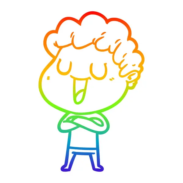 Arcobaleno gradiente linea disegno ridere cartone animato uomo — Vettoriale Stock