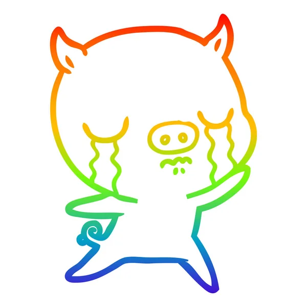 Rainbow gradient ligne dessin dessin dessin animé cochon pleurer — Image vectorielle