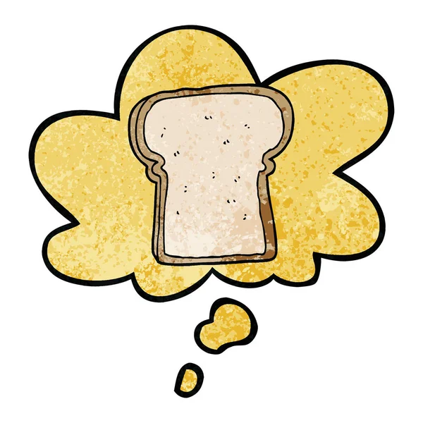 Κινούμενα σχέδια κομμάτι του ψωμιού και φούσκα σκέψης σε γκραντζ υφή Patt — Διανυσματικό Αρχείο