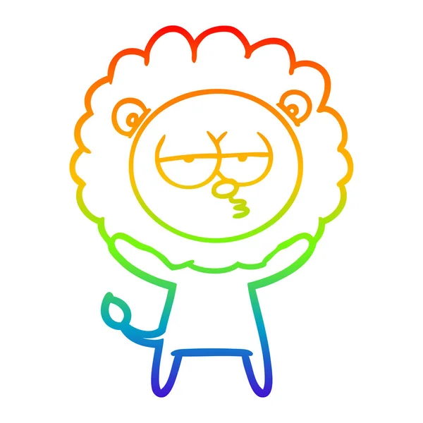 Arco iris gradiente línea dibujo dibujos animados aburrido león — Vector de stock