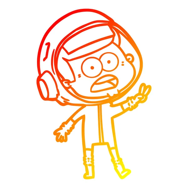 Astronauta ciepły gradient linia kreskówka rysunek zdziwienie — Wektor stockowy