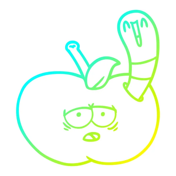 Linha gradiente frio desenho caricatura verme na maçã — Vetor de Stock