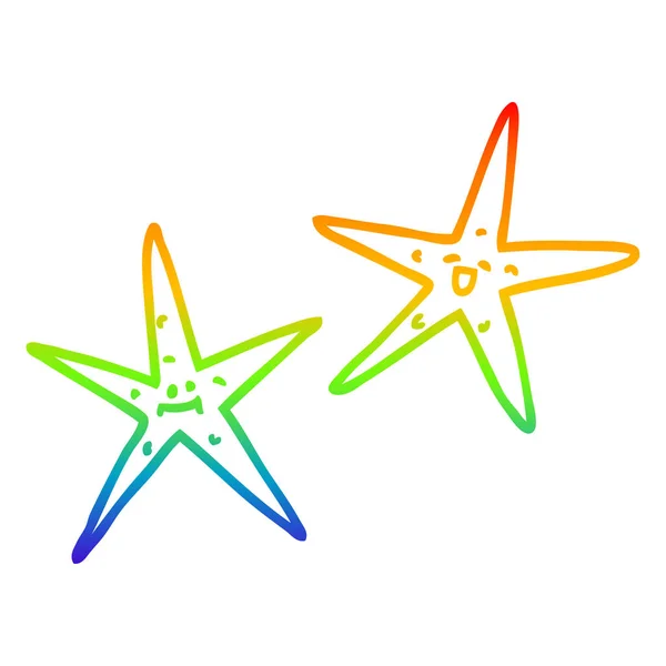 Rainbow gradient line drawing cartoon star fish — Stock Vector