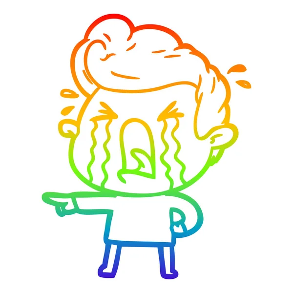 Rainbow gradient ligne dessin dessin animé pleurer homme — Image vectorielle