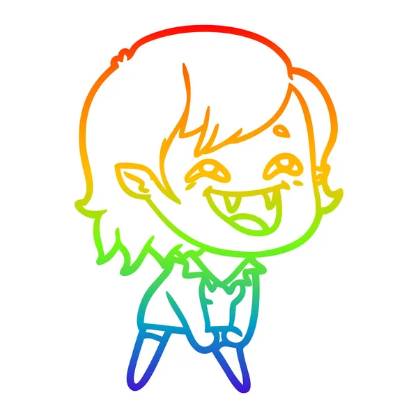 Arco iris gradiente línea dibujo dibujos animados riendo vampiro chica — Vector de stock