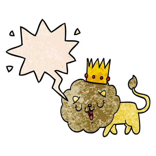 Cartoon Löwe und Krone und Sprechblase im Retro-Stil — Stockvektor