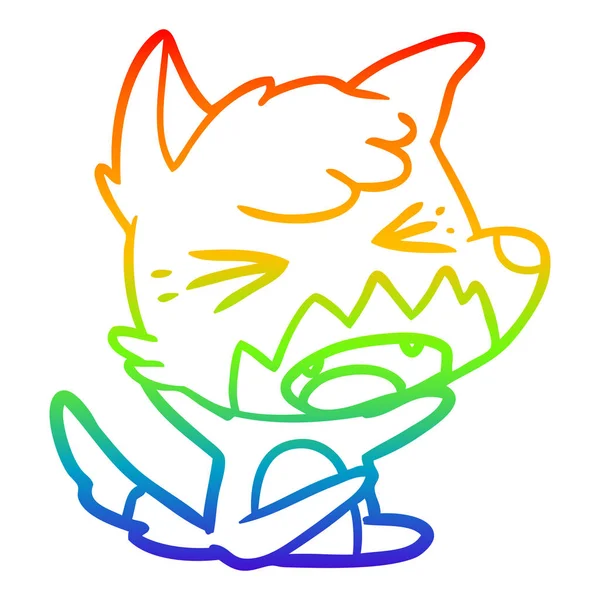 虹のグラデーションライン描画怒っている漫画のキツネ — ストックベクタ