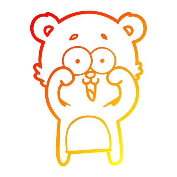 Línea de gradiente caliente dibujo risueño oso de peluche de dibujos animados — Vector de stock