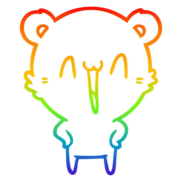 Rainbow gradient line drawing happy polar bear cartoon — Stock Vector