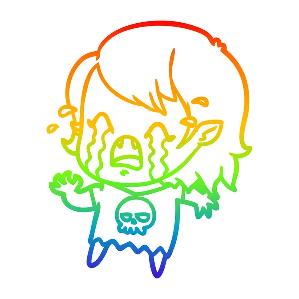 Rainbow gradient linje ritning tecknad Crying Vampire Girl — Stock vektor