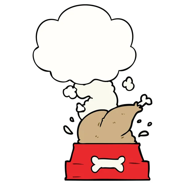 Ciotola del cane del fumetto con pollo e bolla di pensiero — Vettoriale Stock