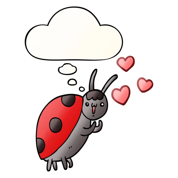 Leuke cartoon lieveheersbeestje in liefde en gedachte bubble in gladde gradie — Stockvector