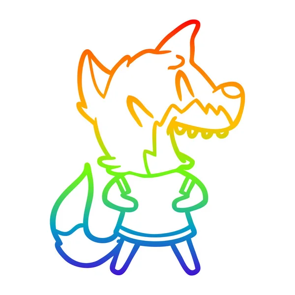 Regenboog gradiënt lijntekening lachende Fox cartoon — Stockvector