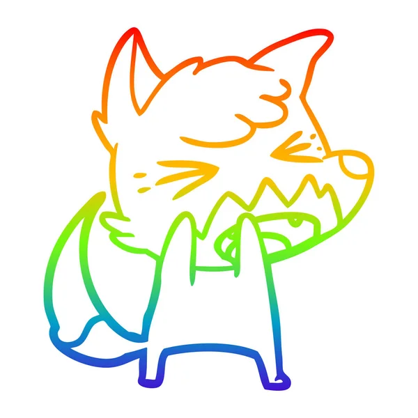 Rainbow gradient line drawing angry cartoon fox — Stock Vector